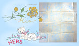 1950s Uncut Vogart Embroidery Transfer 257 Kittens & Mums Floral Pillowcases