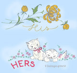 1950s Uncut Vogart Embroidery Transfer 257 Kittens & Mums Floral Pillowcases