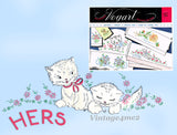 1950s Uncut Vogart Embroidery Transfer 257 Kittens & Mums Floral Pillowcases