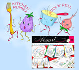 1950s Vintage Vogart Embroidery Transfer 260 Uncut Cute Vita-Ball Tea Towels