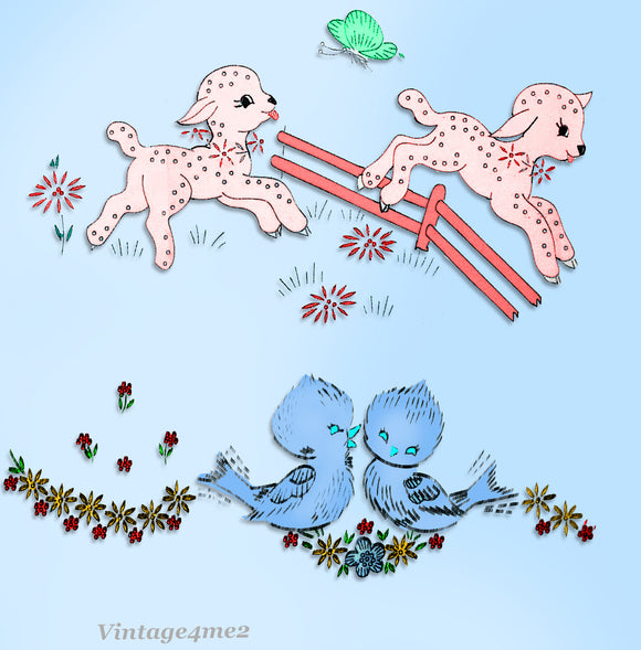 1950s Vintage Vogart Embroidery Transfer 265 Uncut Sweet Lamb Kitten Pillowcases