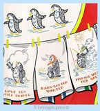 1950s Original Vintage Vogart Embroidery Transfer 284 Uncut Pengiun Tea Towels