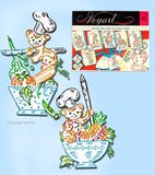 1950s Vintage Vogart Embroidery Transfer 645 Uncut Little Bear Chef Tea Towel Set
