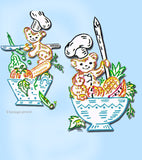 1950s Vintage Vogart Embroidery Transfer 645 Uncut Little Bear Chef Tea Towel Set