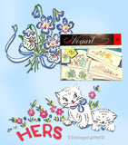 1960s Uncut Vogart Embroidery Transfer 669 Kittens & Mums Floral Pillowcases