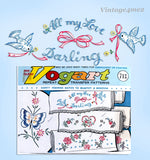 1960s Vintage Vogart Embroidery Transfer 713 Love Bird PIllowcase Motifs