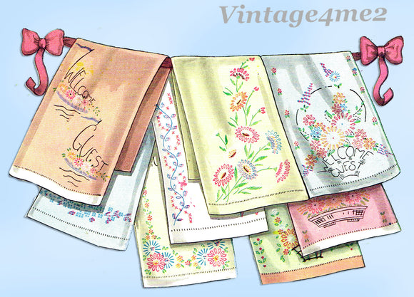 1950s Vintage Vogart Embroidery Transfer 149 Uncut Floral Guest Towel Motifs