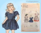 1940s Vintage Vogue Sewing Pattern 2297 Uncut Toddler Girls WWII Dress Sz 4