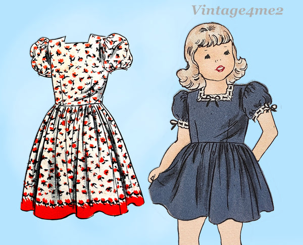 1940s Vintage Vogue Sewing Pattern 2297 Uncut Toddler Girls WWII Dress Sz 4