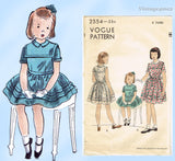 1950s Vintage Vogue Sewing Pattern 2554 Sweet Toddler Girls Tucked Dress Size 6