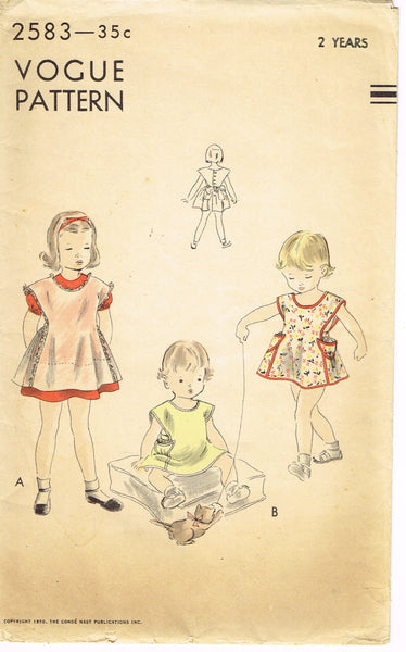 1950s Vintage Vogue Sewing Pattern 2583 Cute Uncut Baby Girls Play Apron Size 2