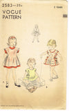 1950s Vintage Vogue Sewing Pattern 2583 Cute Uncut Baby Girls Play Apron Size 2