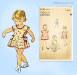 1950s Vintage Vogue Sewing Pattern 2583 Cute Uncut Baby Girls Play Apron Size 2