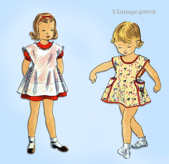 1950s Vintage Vogue Sewing Pattern 2583 Cute Uncut Baby Girls Play Apron Size 2