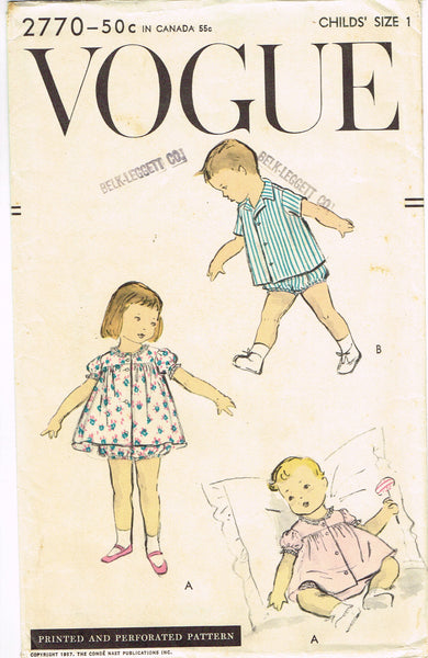 Vogue 2770: 1950s Baby Girls or Boys Top & Bloomers Sz 1 Vintage Sewing Pattern