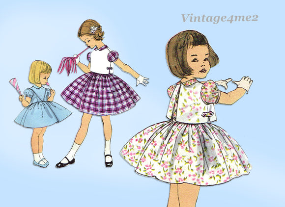 1950s Vintage Vogue Sewing Pattern 2832 Cute Toddler Girls Dress & Topper Size 3