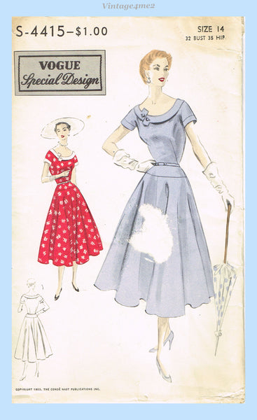 vogue evening dress sewing patterns Vogue 4415: 1950s Stylish Uncut Misses Dress Vintage Sewing Pattern – Vintage4me2