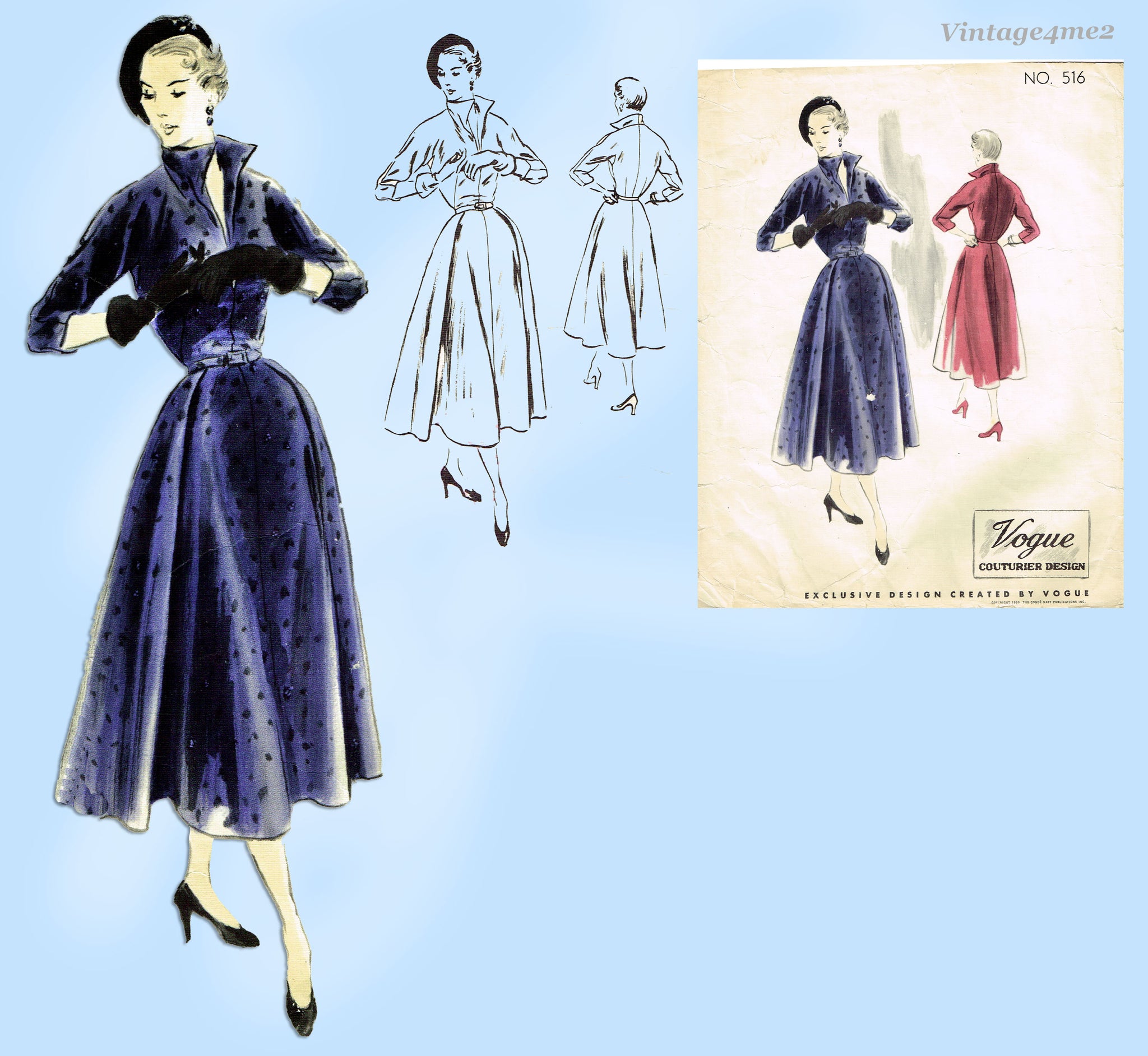 Vogue Couturier 516: 1950s Designer Dress 36 B Vintage