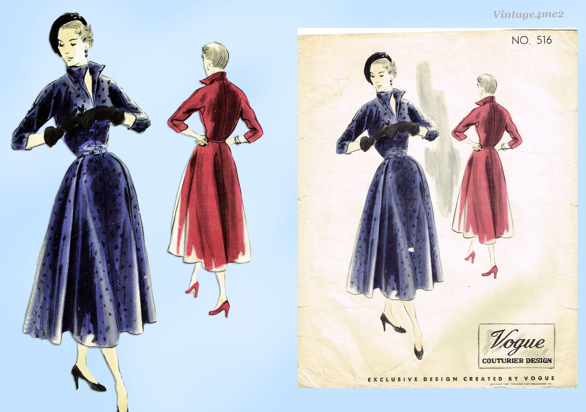 Vogue Couturier 516: 1950s Designer Dress 36 B Vintage
