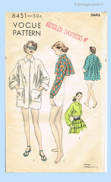 Vogue 6451: 1940s Charming Misses Swingback Jacket Sz SM Vintage Sewing Pattern