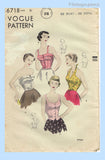 1940s Vintage Vogue Sewing Pattern 6718 Rare Misses Bare Top Bodice Sz 32 B