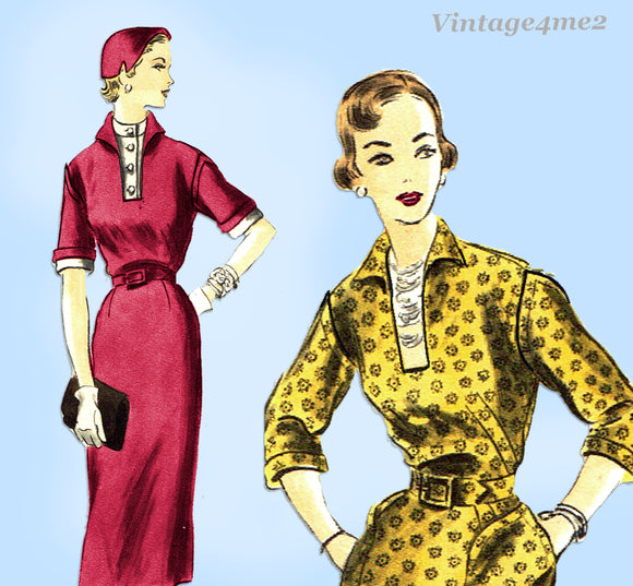 Vogue 7285: 1950s Stylish Misses Street Dress Size 32 B Vintage Sewing Pattern