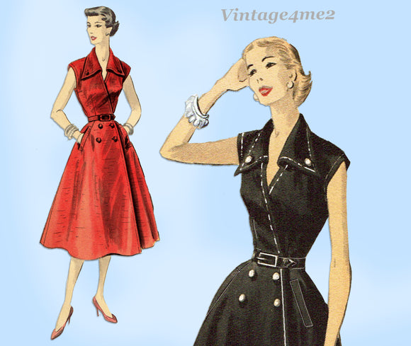 Vogue 7432:  1950s Uncut Misses Street Dress Size 34 Bust Vintage Sewing Pattern