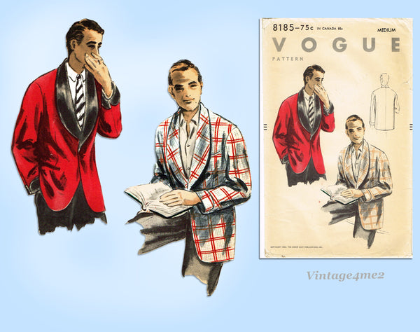 1950s Vintage Vogue Sewing Pattern 8185 Men's Smoking Jacket Sz 38