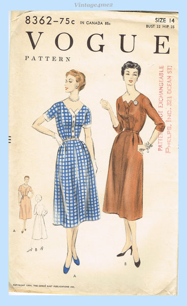 Vogue 8362: 1950s Chic Uncut Misses Dress 32 B Vintage Sewing Pattern –  Vintage4me2