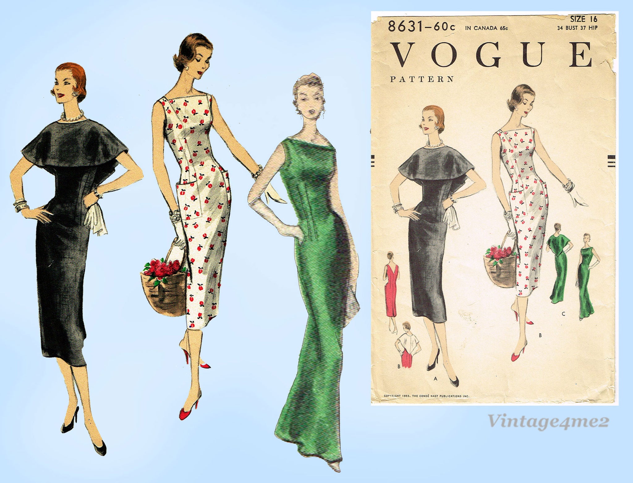 Vogue 8631: 1950s Uncut Misses Evening Gown Vintage Sewing Pattern –  Vintage4me2