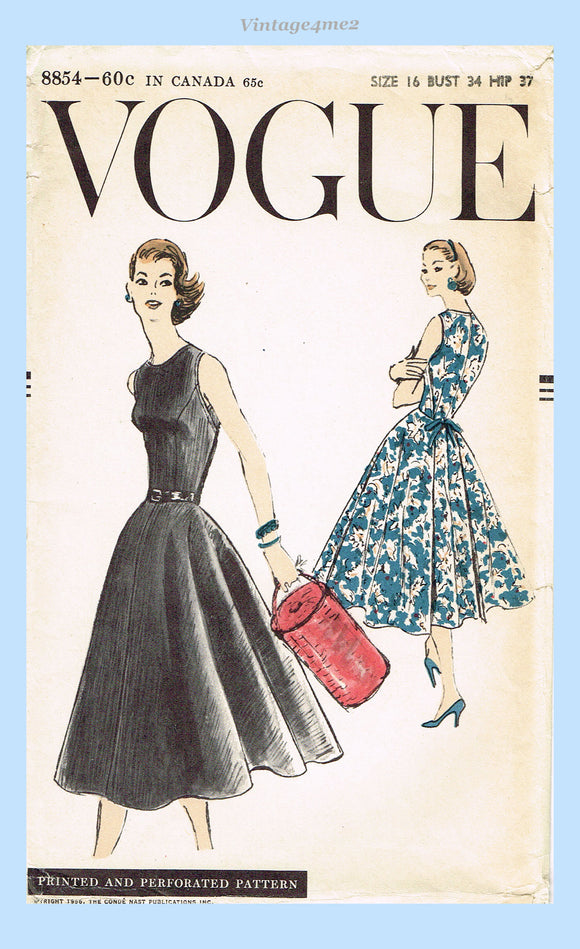 Vogue 8854: 1950s Uncut Misses Walk Away Dress Sz 34 B Vintage Sewing Pattern