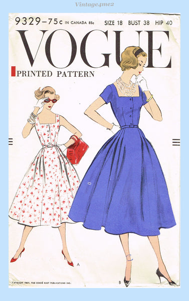 Vogue 9329: 1950s Chic Uncut Misses Dress Size 38 B Vintage Sewing Pattern
