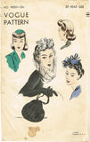 1940s WWII Original Vintage Vogue Pattern 9650 Rare Misses Hats Purse SZ Medium