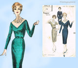 Vogue 9854: 1950s Lovely Misses Slender Dress Sz 36 B Vintage Sewing Pattern