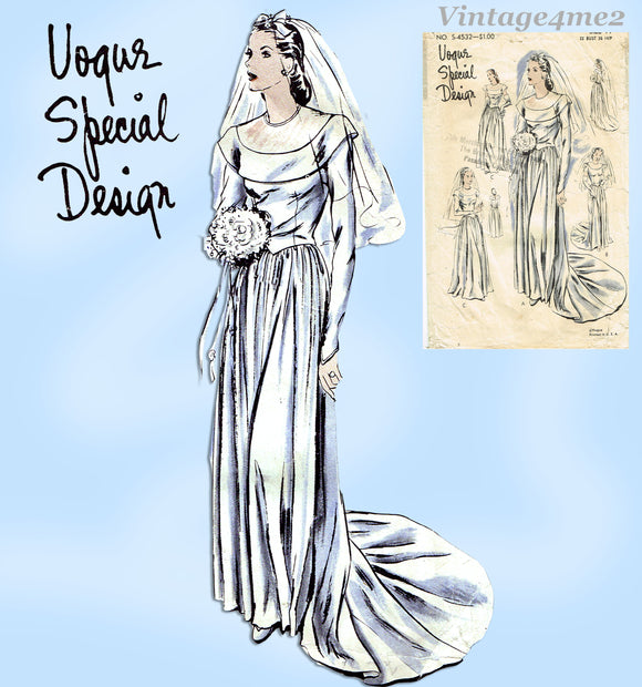 Vogue Special Design S-4532: 1940s Rare Misses Wedding Dress 32 B Vintage Sewing Pattern