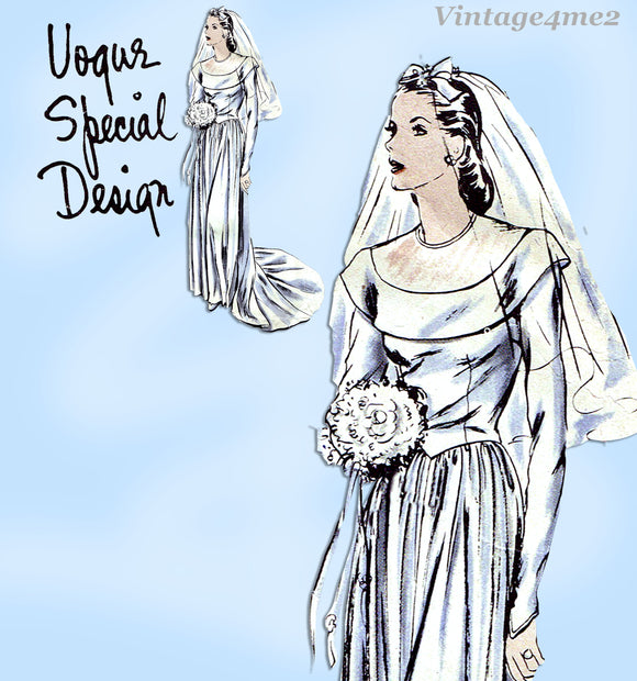 Vogue Special Design S-4532: 1940s Rare Misses Wedding Dress 32 B Vintage Sewing Pattern