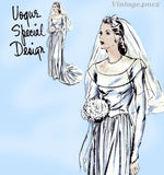 Vogue Special Design S-4532: 1940s Rare Misses Wedding Dress 32 B Vintage Sewing Pattern