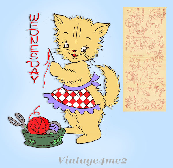 1950s Workbasket Embroidery Transfer 5 Darlin DOW Perky Kitty Uncut ORIGINAL