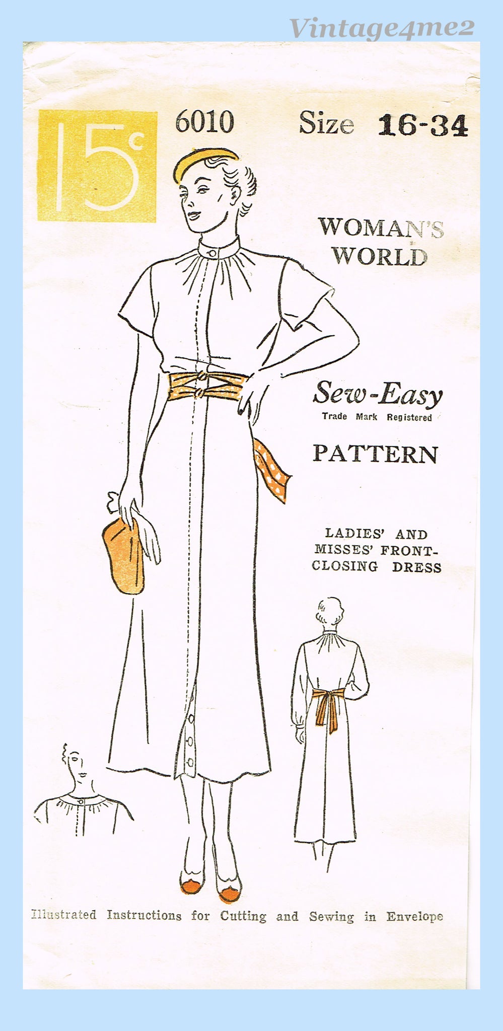 Woman's World 6010: 1930s Uncut Day Dress 34 B Vintage Sewing Pattern –  Vintage4me2