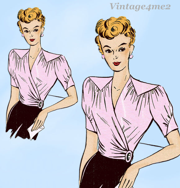 Weldon 157192: 1930s Uncut Misses Wrap Blouse Sz 34B Vintage Sewing Pattern