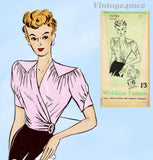 Weldon 157192: 1930s Uncut Misses Wrap Blouse Sz 34B Vintage Sewing Pattern