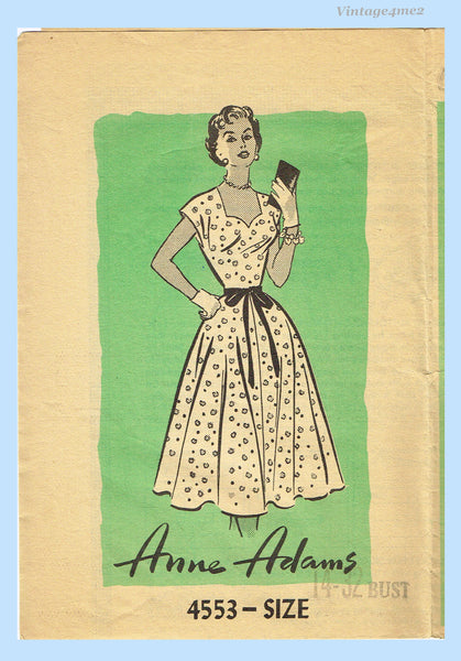 1950s Misses Anne Adams Sewing Pattern 4553 Uncut MIsses Cocktail Dress 32 B