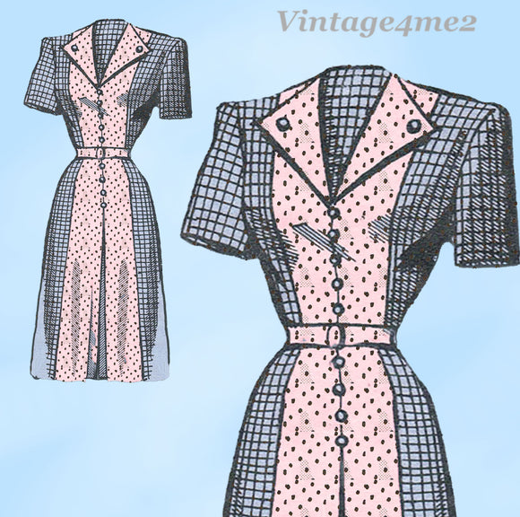 1940s Vintage Anne Adams Sewing Pattern 4795 Plus Size Misses WWII Dress 46 Bust