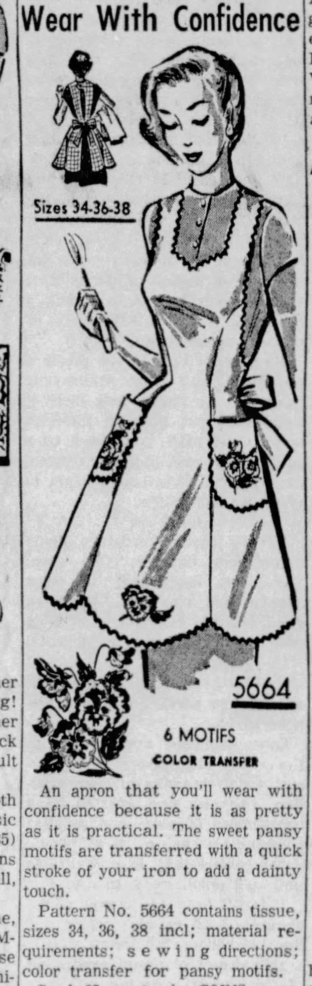 vintage an・an no.38 Anne Cabot 5664: 1950s Uncut Misses Apron Size 34/36/38 B