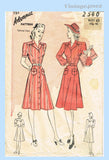 1940s Vintage Advance Sewing Pattern 2540 Plus Size WWII Womens Shirtwaist Dress 40 B