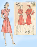 1940s Vintage Advance Sewing Pattern 2540 Plus Size WWII Womens Shirtwaist Dress 40 B