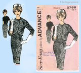 Advance 2768: 1960s Misses Sheath Dress & Jacket Sz 31 B Vintage Sewing Pattern
