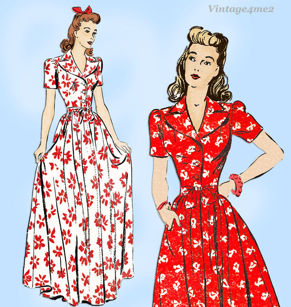 1940s Vintage Advance Sewing Pattern 2773 Misses WWII Housecoat Size 30 Bust