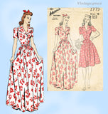 1940s Vintage Advance Sewing Pattern 2773 Misses WWII Housecoat Size 30 Bust