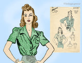 1940s Vintage Advance Sewing Pattern 2775 Lovely Misses WWII Blouse Sz 30 B